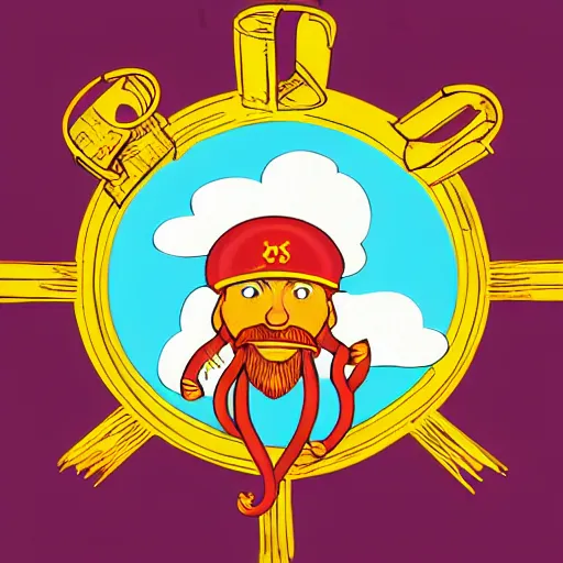 Prompt: flying spaghetti monster in the clouds with hammer and sickle