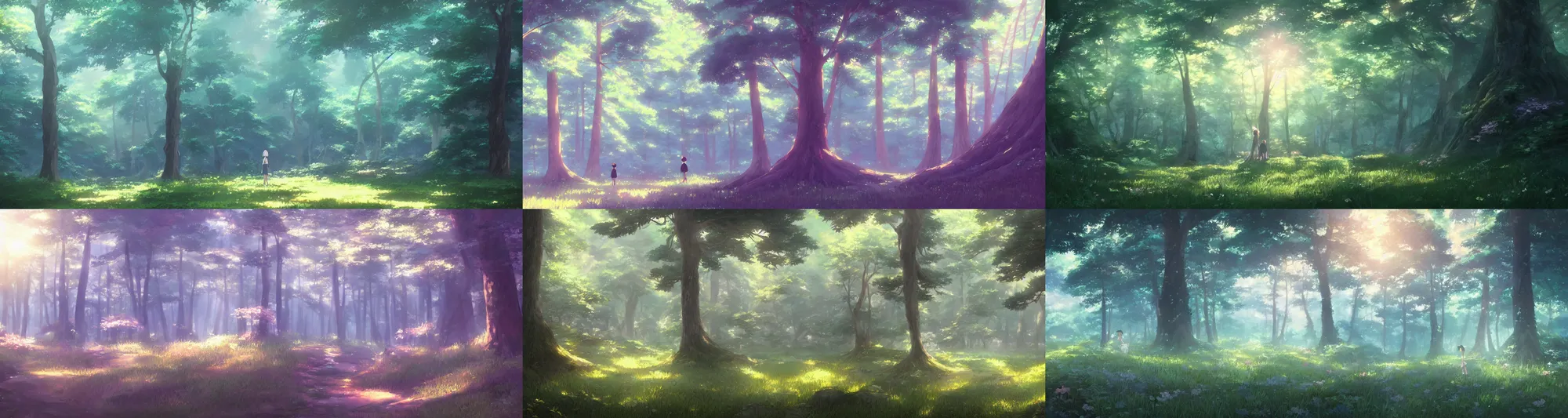 Prompt: a beautiful painting illustration of a mystical forest in the Makoto Shinkai and Studio Ghibli anime film, trending on artstation, pretty highlights and specular