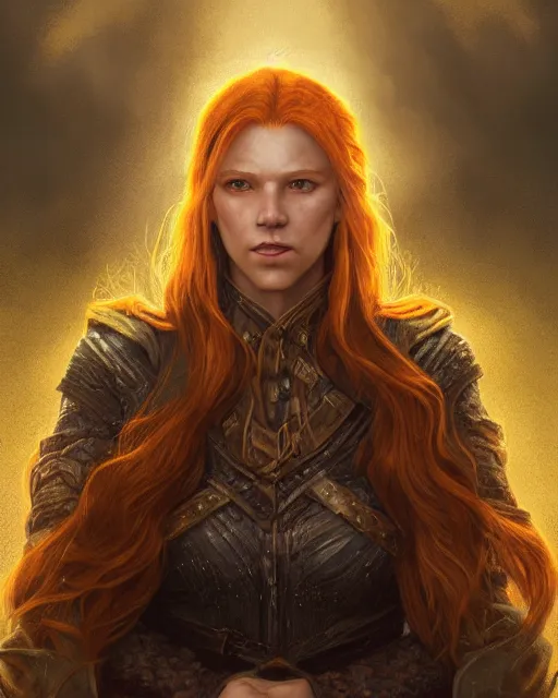 Image similar to the elder scrolls vi, charismatic rugged female redhead breton mage portrait, illustration, rim light, top light, perfectly shaded, golden hour, epic, intricate, soft painting, art by leesha hannigan, ross tran, thierry doizon, kai carpenter, ignacio fernandez rios