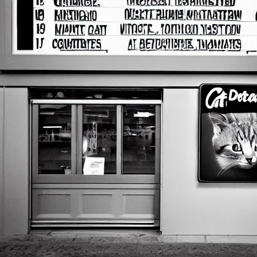 Prompt: Cat entering McDonald's and ordering a Hamburger, 40nm lens, shallow depth of field,