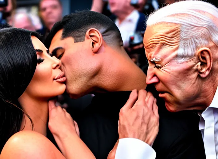 Image similar to film still of kim kardashian being kissed to sleep by joe biden, 8 k