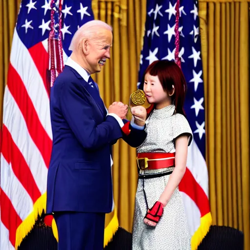 Image similar to joe biden giving asuka the medal of honor, photograph by, 4 k