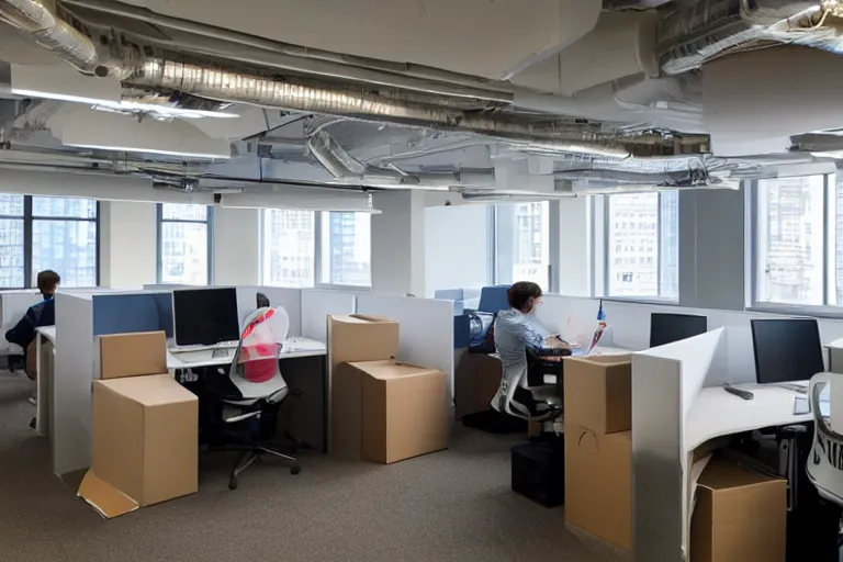 Prompt: nyc office space packed up for move out