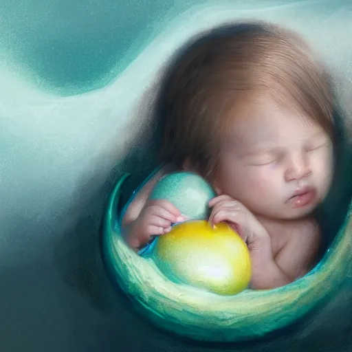 Image similar to a baby mermaid sleeping in an cracked egg, ultrarealistic, dramatic lighting, high details, 4 k, 8 k, best, accurate, trending on artstation, artstation, photorealism, ultrarealistic, digital painting, fantasy art