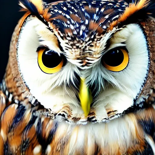 Image similar to beautiful furry owl portrait, furry girl owl