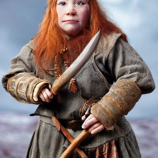 Image similar to photorealistic photograph of female dwarf with axe by Suzi Eszterhas, photorealism, photorealistic, realism, real, highly detailed, ultra detailed, detailed, f/2.8L Canon EF IS lens, Canon EOS-1D Mark II, Wildlife Photographer of the Year, Pulitzer Prize for Photography, 8k