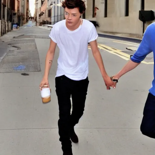 Image similar to Harry Styles holding Louis Tomlinson's hand