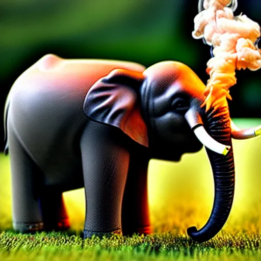 Prompt: an elephant smoking weed and getting high