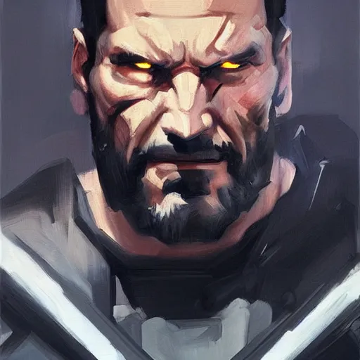 Prompt: greg manchess portrait painting of light frank castle aka punisher as overwatch character, medium shot, asymmetrical, profile picture, organic painting, sunny day, matte painting, bold shapes, hard edges, street art, trending on artstation, by huang guangjian and gil elvgren and sachin teng