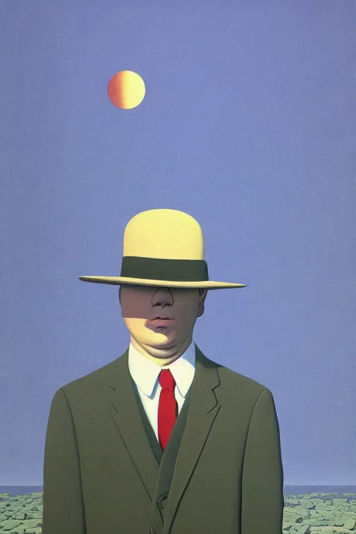 Prompt: magritte, by kawase hasui, moebius, edward hopper and james gilleard, zdzislaw beksinski, steven outram colorful flat surreal design, hd, 8 k, artstation