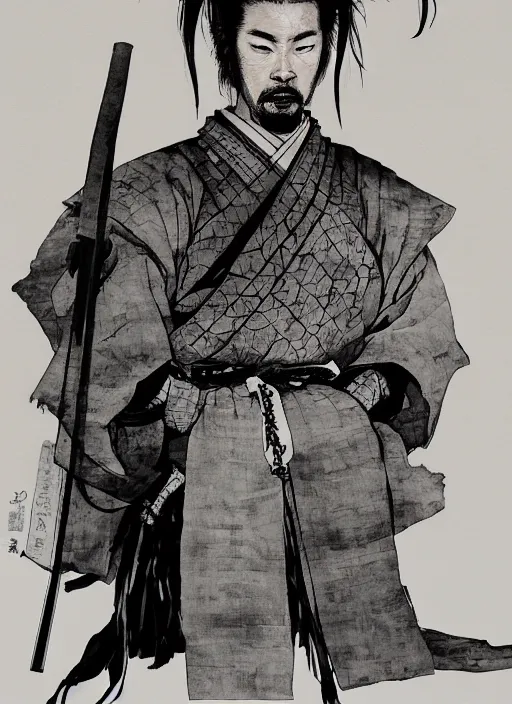 Image similar to portrait of a samurai, by joseph michael lisner, takehiko inoue and kim jung gi and hiroya oku, masterpiece ink illustration,