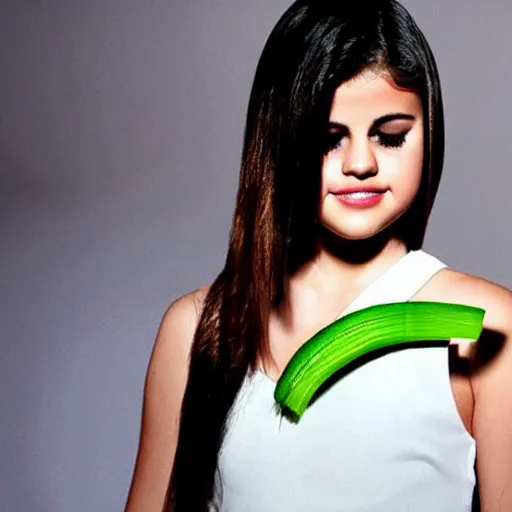 Image similar to celery in the shape of selena gomez