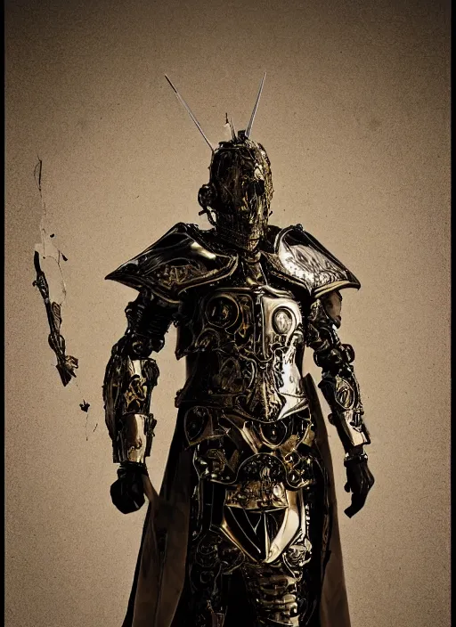 Image similar to portrait of king arthur knight cyborg, kintsugi, modern fine art, fractal, intricate, elegant, highly detailed, digital photography, subsurface scattering, in the style of ghost, by jheronimus bosch and frank miller and greg rutkowski,