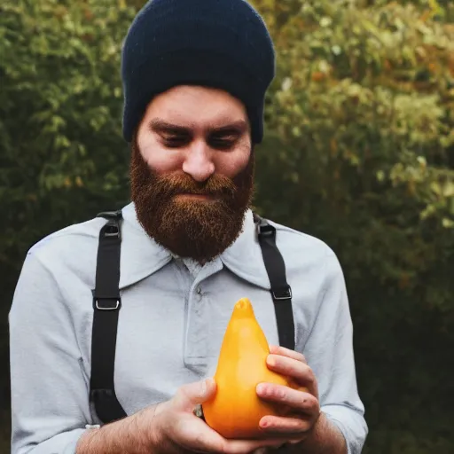 Image similar to man with beard holding a patty pan, photo