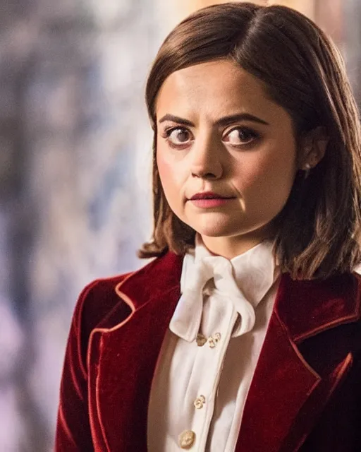 Image similar to Jenna Coleman as the Doctor, velvet frock coat