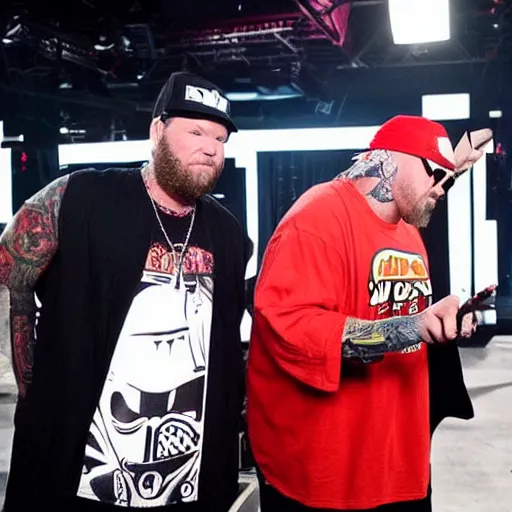 Prompt: Jedi Fred Durst vs Darth Guy Fieri on the set of Ink Masters reality TV 8k great photography
