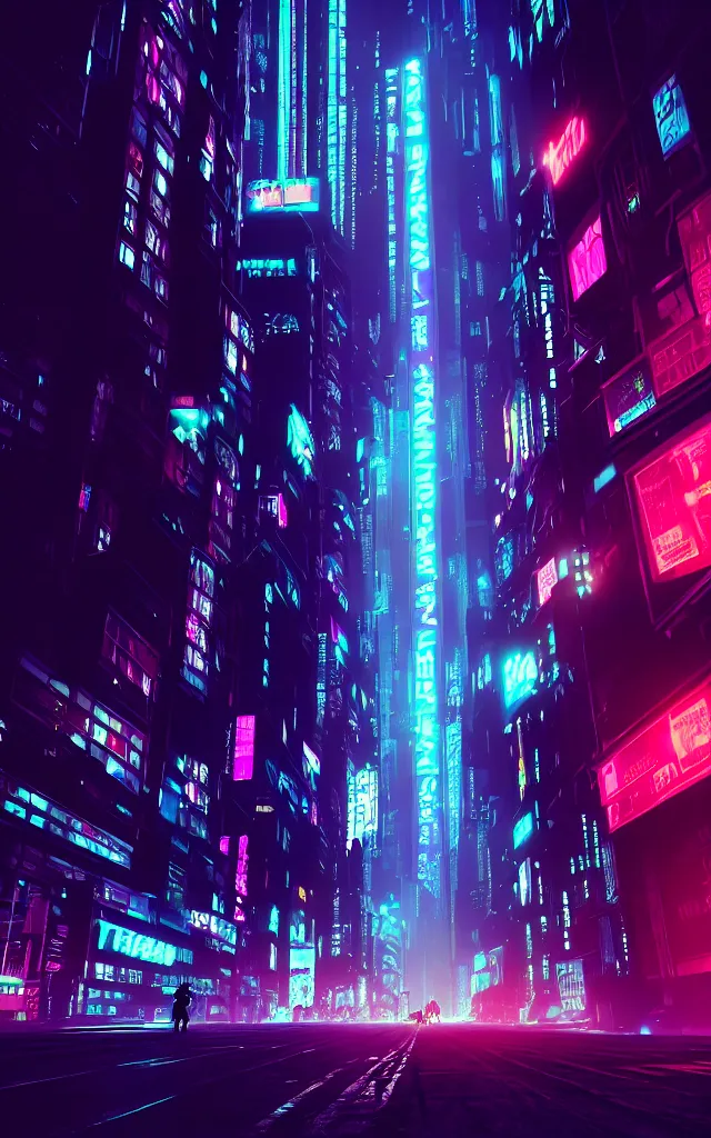 Image similar to concept art of a magnificent dark neon futuristic cyberpunk city bustling street at night cyberart in the style of liam wong in the film akira rendered in octane, 3 d render, trending on cgsociety, blender 3 d, displacement mapped