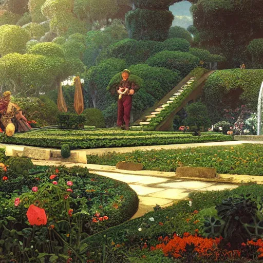 Prompt: highly detailed vegetable garden las pozas, lots of leaves, fence line, detailed. rule of thirds. intricate. sharp focus. wide angle. unreal engine 8 k. painting by maxfield parrish. wlop. greg rutkowski.
