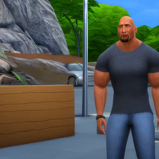 Prompt: Dwayne Johnson as a Sim in the Sims 4
