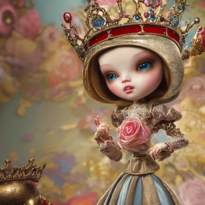 Image similar to highly detailed closeup, portrait of a tin toy fairytale princess wearing a crown, unreal engine, nicoletta ceccoli, mark ryden, earl norem, lostfish, global illumination, detailed and intricate environment