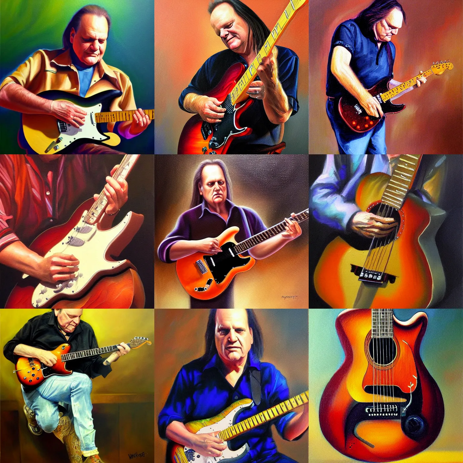 Prompt: walter trout playing guitar, oil painting, beautiful, cgsociety