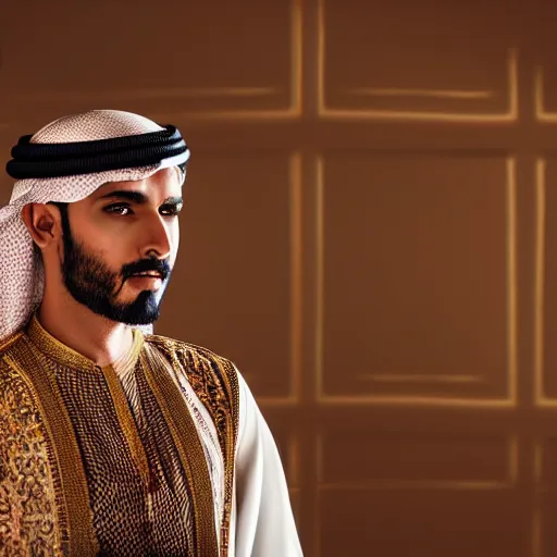 Image similar to a man in traditional Arabian costume overlooking his empire, cinematic, hyper realistic, soft lighting, intricate details, stunning