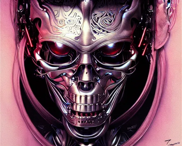 Prompt: Terminator T800, art nouveau, fantasy, intricate flower designs, elegant, highly detailed, sharp focus, art by Artgerm and Greg Rutkowski and WLOP