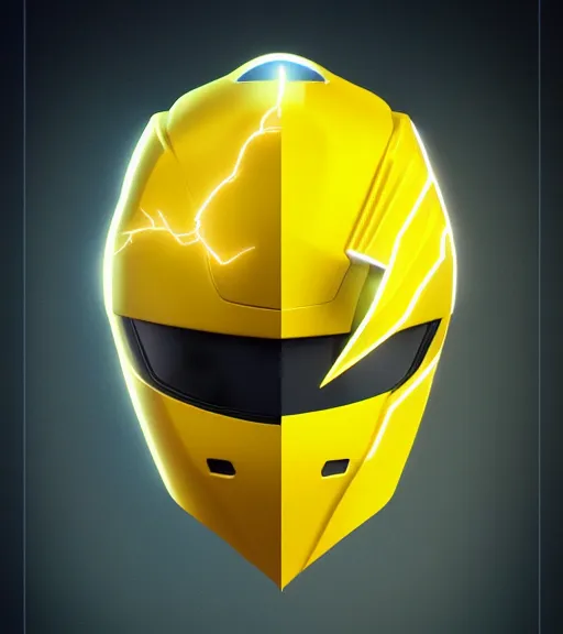 Image similar to symmetry!! yellow ranger, lightning - bolt - shaped helmet!!, hard edges, product render retro - futuristic poster scifi, lasers and neon circuits, yellow ranger, intricate, elegant, highly detailed, digital painting, artstation, concept art, smooth, sharp focus, illustration, dreamlike, art by artgerm