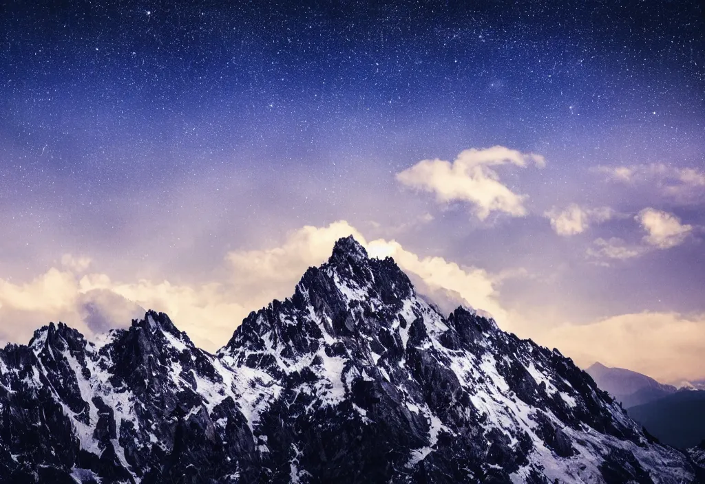 Prompt: huge mountain dragons alps background night sky