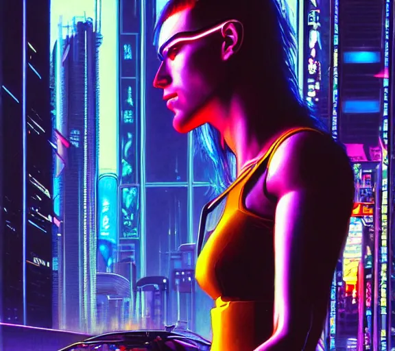 Image similar to a portrait of a cyberpunk person, Night City, cyberpunk 2077, very very coherent painting, 1979 OMNI Magazine Cover, street level neo-Tokyo in Cyberpunk 2045 style by Vincent Di Fate by mark arian by artgerm, 4k, 8k, HD, trending on artstation