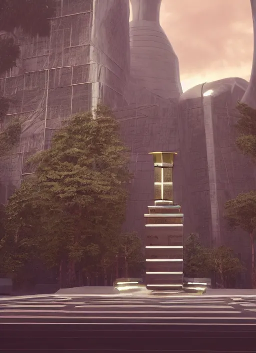 Image similar to highly detailed architecture render of a futuristic metallic monument stele standing on the road archdaily made in unreal engine 4