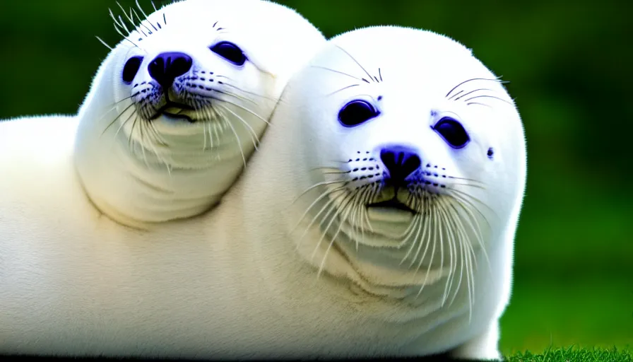Image similar to cute furry white baby seals extreme maximalism, 4 k resolution