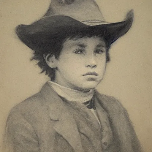 Image similar to portrait of a young action hero cowboy monster hunter, by alfred stevens in charcoal