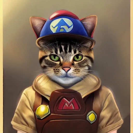 Prompt: Portrait of a Cat as Super Mario, nintendo, highly detailed, digital painting, artstation, concept art, smooth, sharp focus, illustration, art by artgerm and greg rutkowski and alphonse mucha