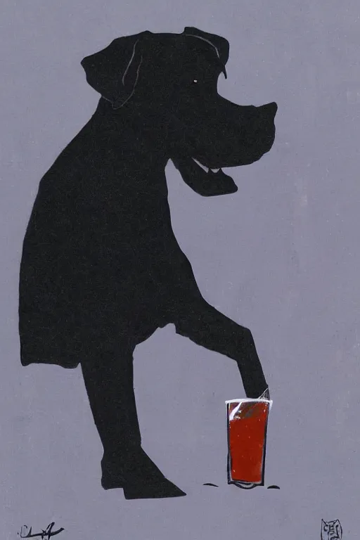Image similar to a black dog drinking soju by leo lionni