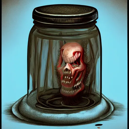 Image similar to Unspeakable horrors kept in a jar, digital art, artstation