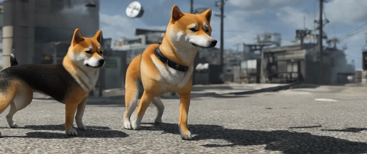 Image similar to A shiba inu dog in Call of Duty Vanguard, cinematic shot