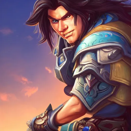 Image similar to varian wrynn listening to phonk music, dmitry prozorov style, artstation, extremely detailed, 8 k, high quality, beatufil painting