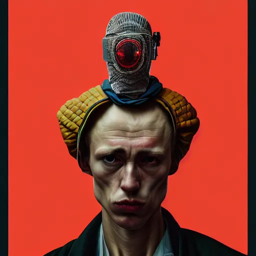 Image similar to Colour Brutal Caravaggio style Photography of Highly detailed brutal Gopnik with detailed face and wearing detailed Ukrainian folk costume designed by Taras Shevchenko also wearing highly detailed retrofuturistic sci-fi Neural interface designed by Josan Gonzalez. Many details In style of Josan Gonzalez and Mike Winkelmann and andgreg rutkowski and alphonse muchaand and Caspar David Friedrich and Stephen Hickman and James Gurney and Hiromasa Ogura. Rendered in Blender and Octane Render volumetric natural light