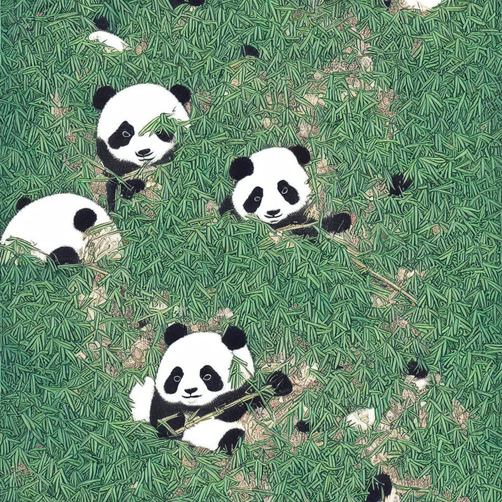 isometric view illustration cute panda in bamboo | Stable Diffusion ...