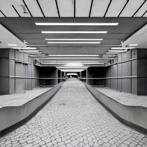 Image similar to a brutalist liminal space with a futurism aesthetic and a bruatlism vibe