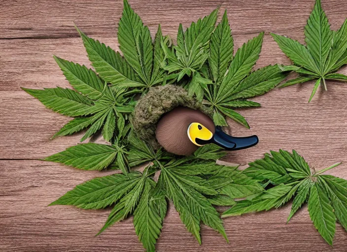 Image similar to duck, marijuana leaves, duck surrounded by weed leaves