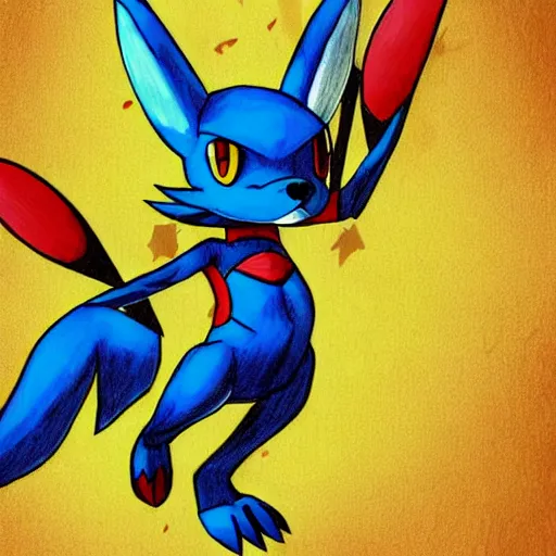 Prompt: Lucario from Pokemon drawn in Kazuma Kaneko's art style, high detail,