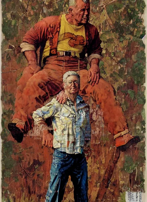 Image similar to full body and head portrait of huge Paul Dillett in tattered shirt and pants, painted by norman rockwell and greg staples and tom lovell and frank schoonover and jack kirby