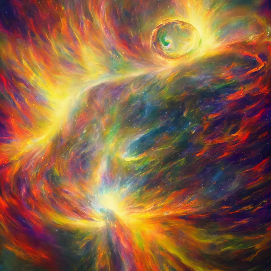 Image similar to an abstract god materializing in the universe, oil painting, artstation, ultradetailed