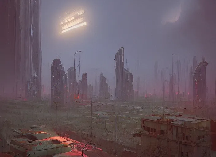 Prompt: crumbling ruined city, sci - fi digital art by simon stalenhag