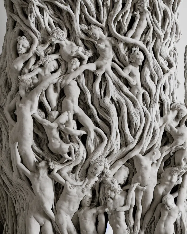 Prompt: a beautiful hyperdetailed tree made of beautiful bodies with intricate roots of marble sculpted by canova