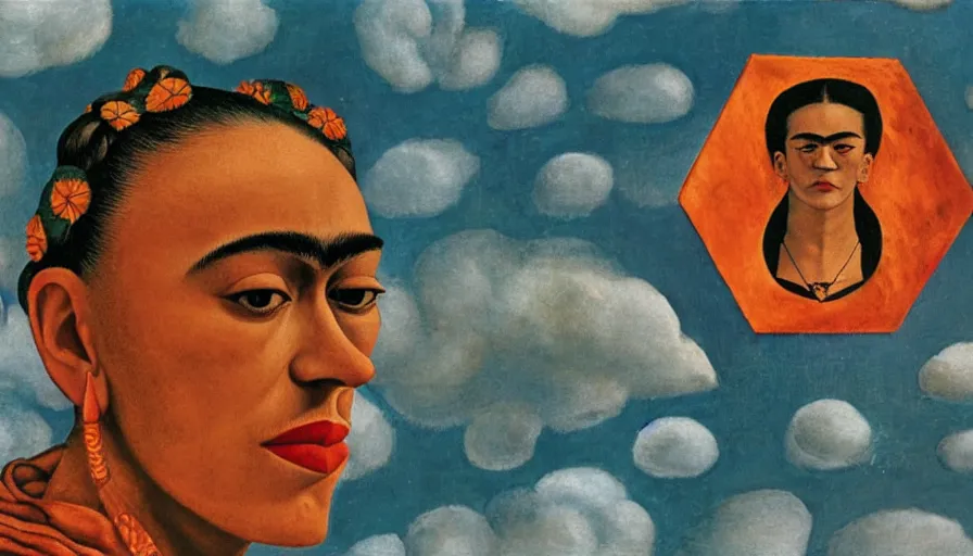 Image similar to hexagons in the sky, blocking the sun, frida kahlo