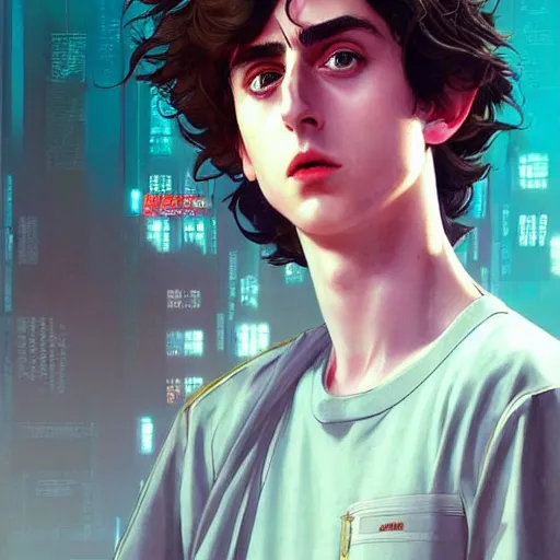 Image similar to timothee chalamet, realistic shaded perfect face, fine details. anime. realistic shaded lighting poster by ilya kuvshinov katsuhiro otomo ghost - in - the - shell, magali villeneuve, artgerm, jeremy lipkin and michael garmash and rob rey