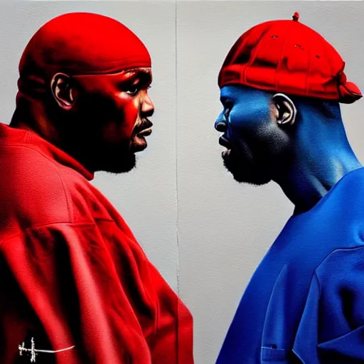 Image similar to crips vs bloods!! painting by emanuele dascanio and robin eley